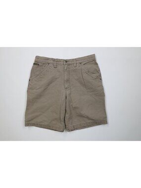 Vintage Columbia Mens 34 Faded Above Knee Canvas Dungaree Shorts Beige Cotton